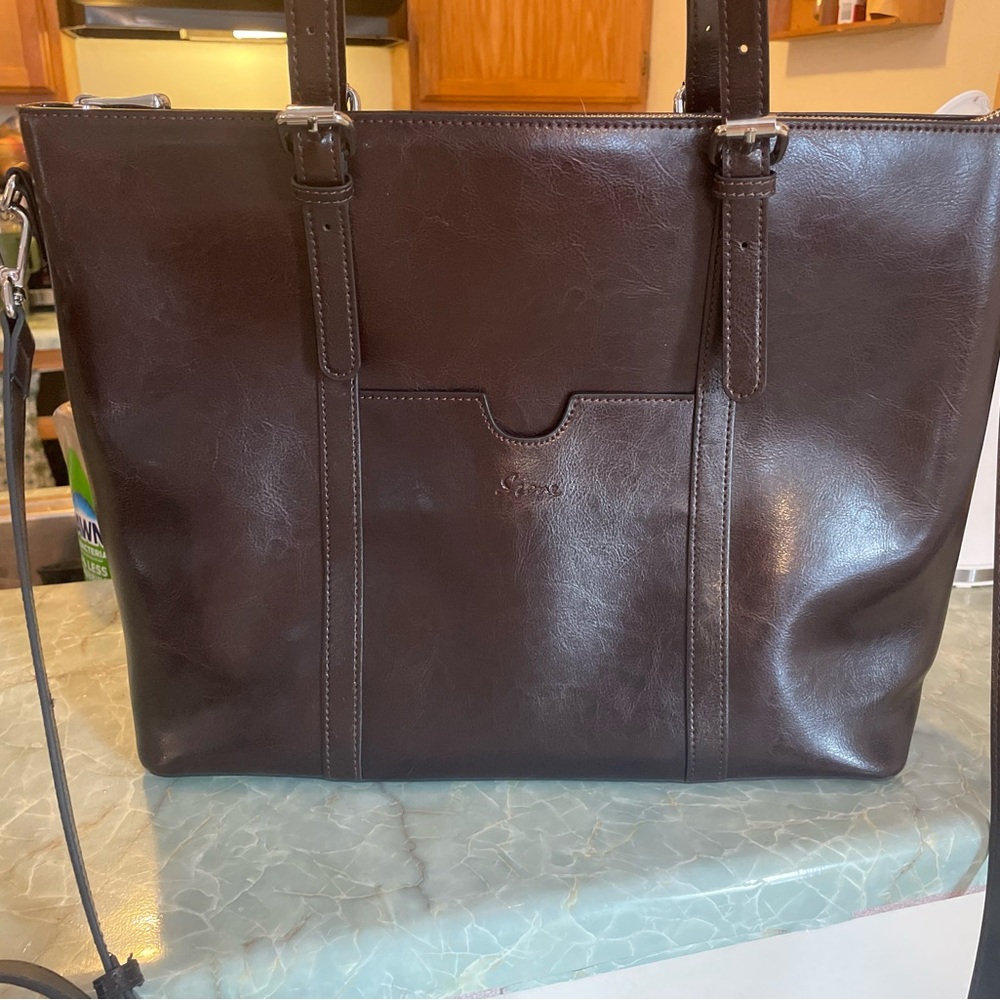 Elegant Brown Leather Tote Bag - Picture 2 of 6